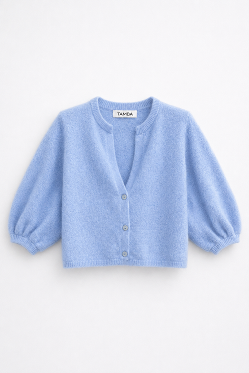 Angora knitted cardigan with V-neck