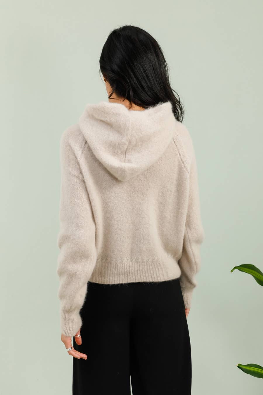 Hoodie-style sweater mohair