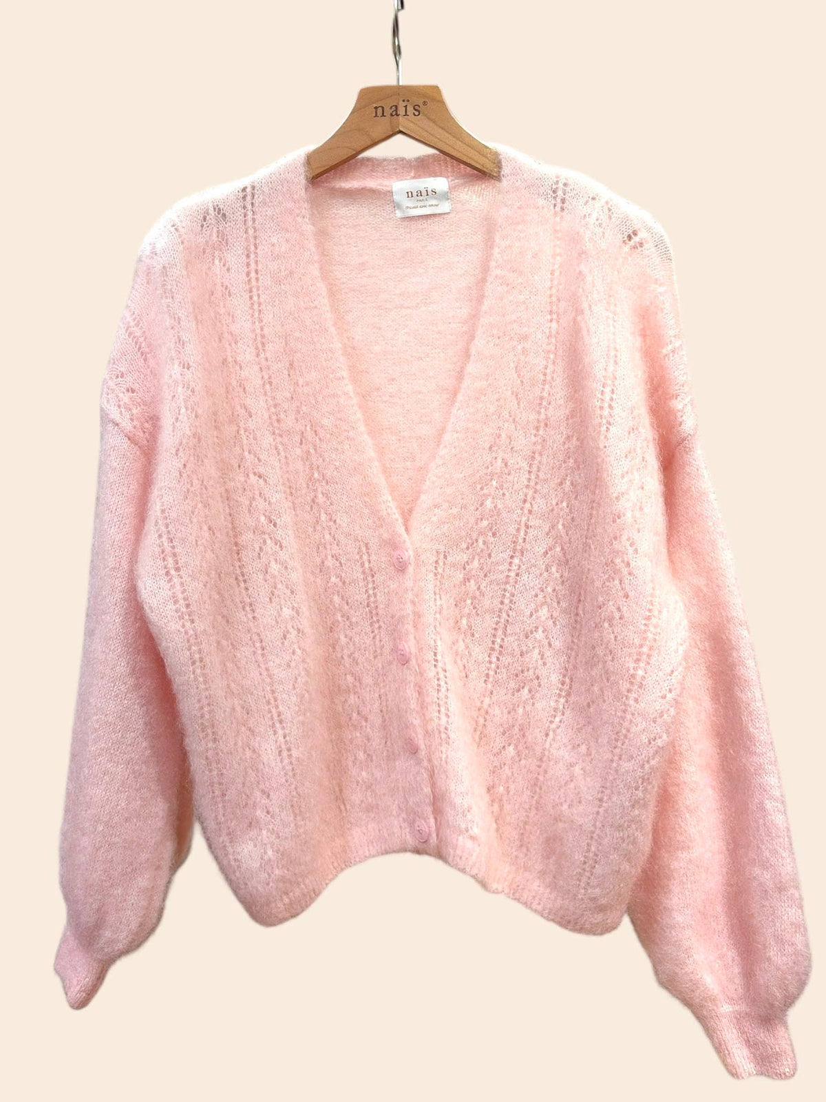 Openwork V-neck buttoned cardigan mohair