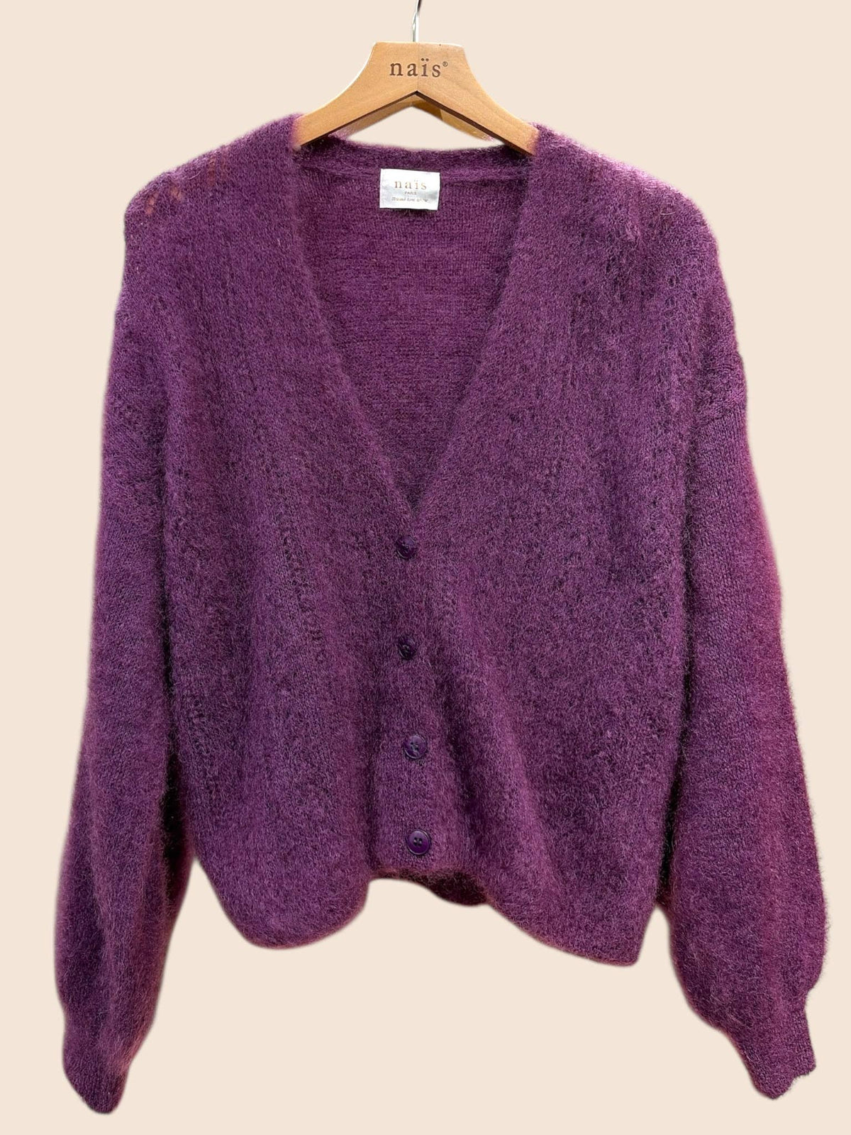 Openwork V-neck buttoned cardigan mohair