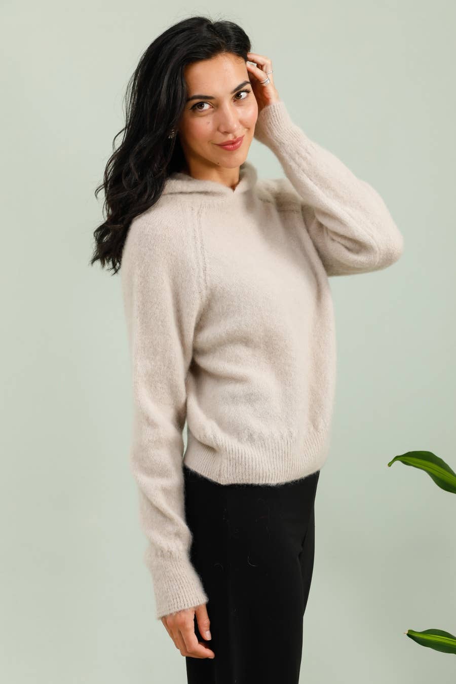 Hoodie-style sweater mohair