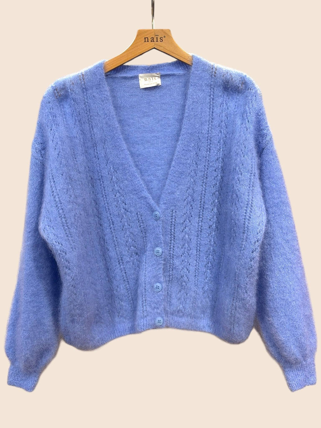 Openwork V-neck buttoned cardigan mohair
