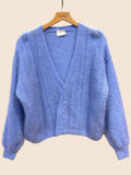 Openwork V-neck buttoned cardigan mohair