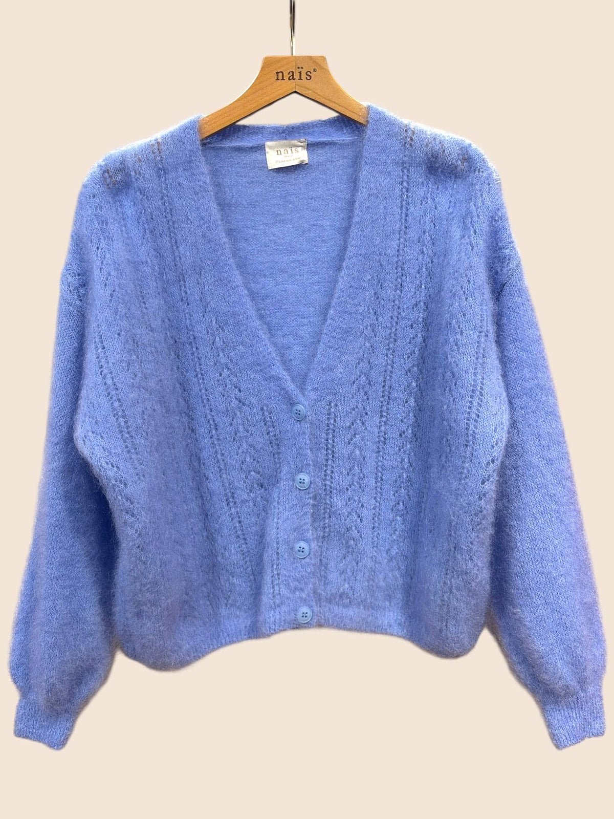 Openwork V-neck buttoned cardigan mohair